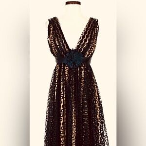 Marc Bouwer Black Lace and Gold Underlay Cocktail Dress